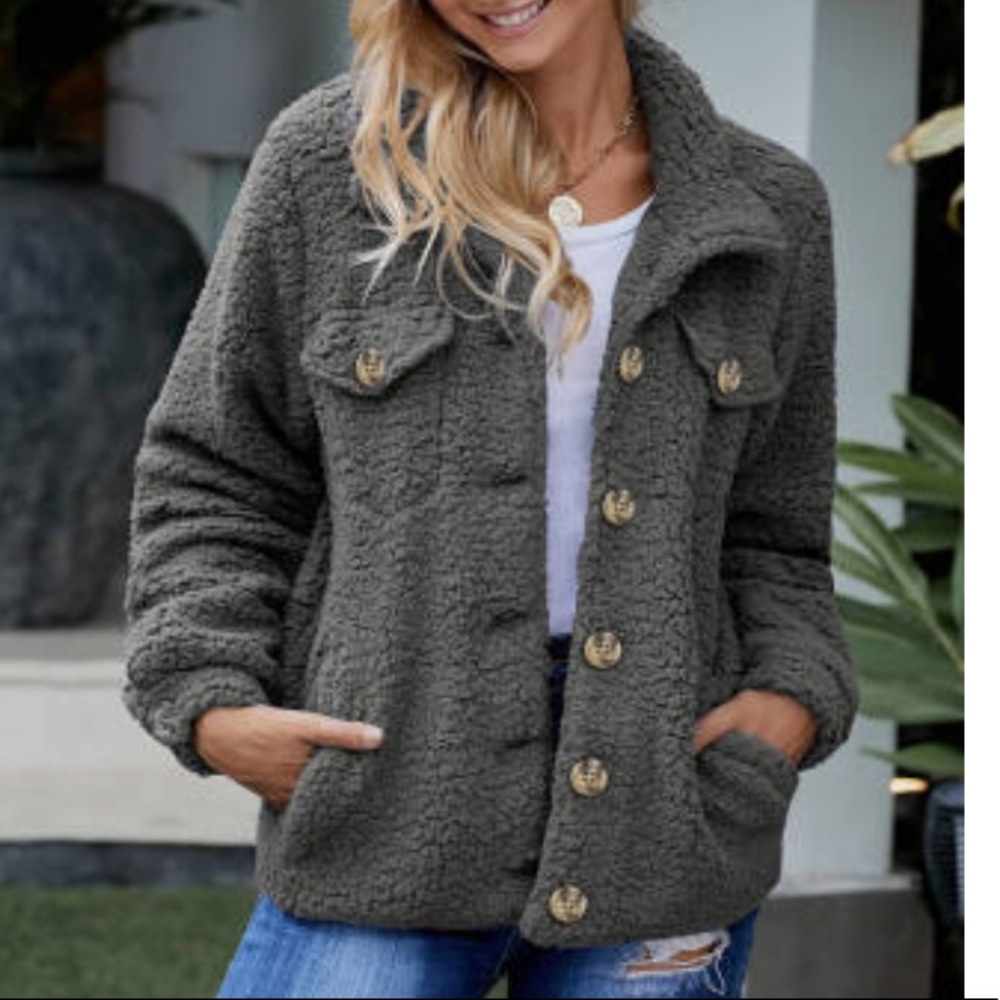 🟡SALE! ZURICH Gray Button Down Sherpa Jacket - Picture 3 of 6